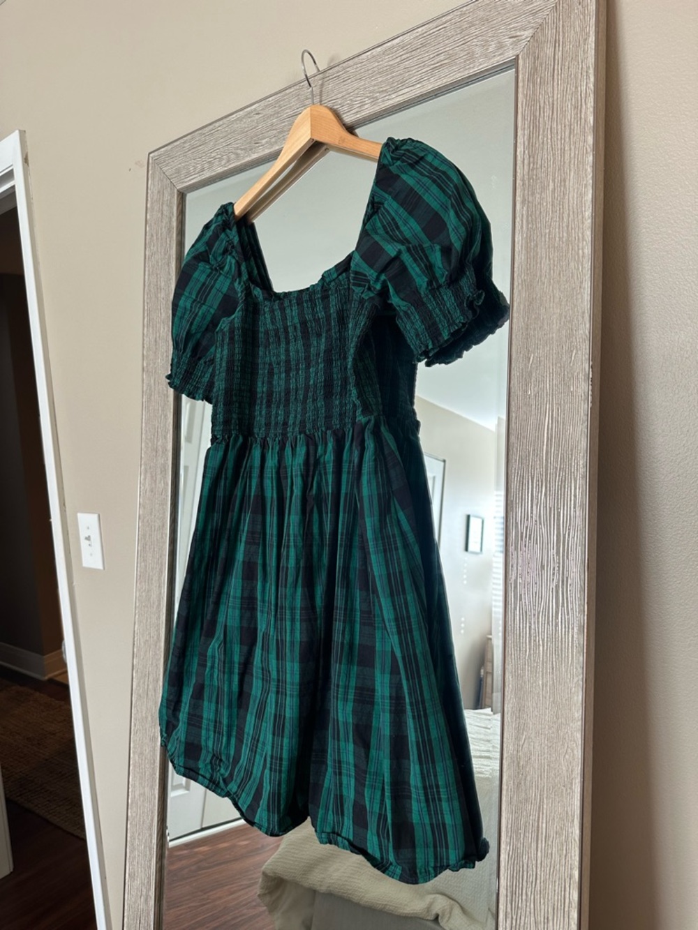 Draper James 100% Cotton Green Plaid Puff Sleeve Poplin Dress Size Medium